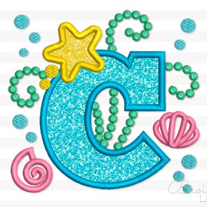Mermaid Letter C Applique  Machine Embroidery Design Monogram for Girls 3 sizes: 4x4, 5x7, 6x10 hoop