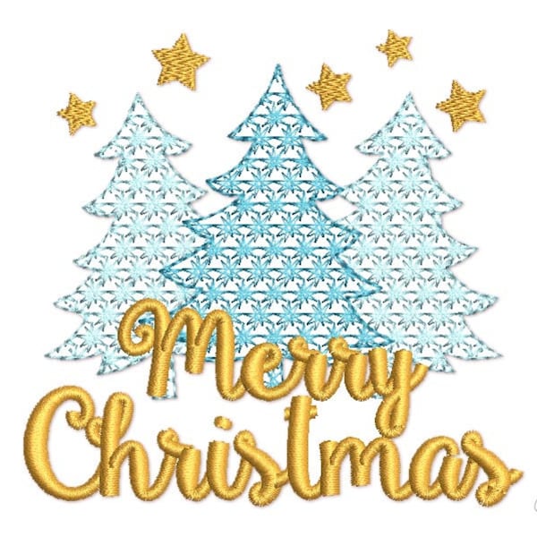 Christmas Trees with Stars Motif Filled Machine Embroidery Design