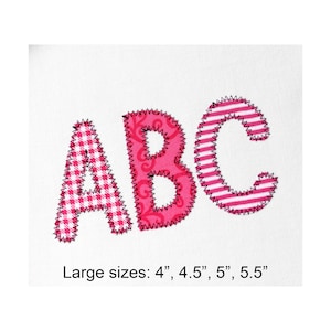 ZIGZAG Applique Alphabet Machine Embroidery Font 4 Uppercase, Lowercase, Numbers, Punctuation, 4 large sizes: 4&quot;, 4.5&quot;, 5&quot;, 5.5&quot; BX included