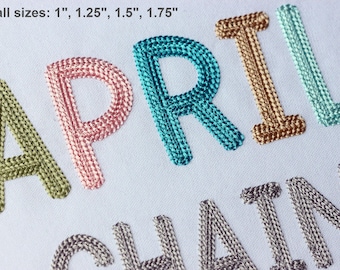 Chain Filled Font Machine Embroidery April Bold Alphabet 4 sizes:  1&quot;, 1.25&quot;, 1.5&quot;, 1.75&quot; BX included
