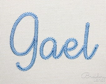 Dense Chain Script Font Machine Embroidery Handwritten &quot;Soleil&quot; Alphabet 5 sizes: 1&quot;, 1.25&quot;, 1.5&quot;, 2&quot;, 2.5&quot; BX included