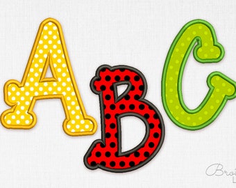 May include: ABC letters in a playful font with polka dot patterns. The letter A is yellow with white polka dots, the letter B is red with black polka dots, and the letter C is green with yellow polka dots.