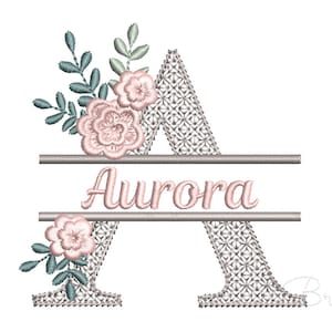 Letra A flor dividida hermoso monograma máquina bordado diseño 4 tamaños