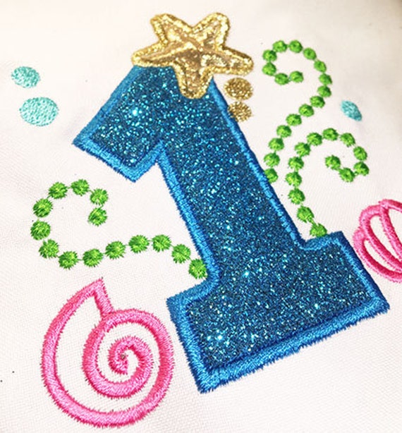 Mermaid Number 1 Applique Machine Embroidery Design Monogram for