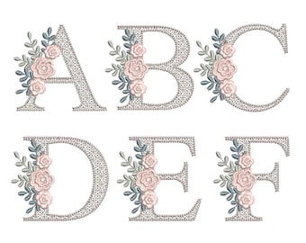 A-Z Floral Beautiful Monogram Machine Embroidery Alphabet Motif Fill Embroidery 2.5&quot;, 3&quot;, 4&quot;, 5&quot; sizes