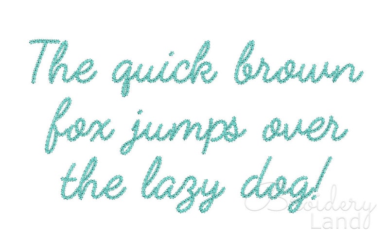May include: The quick brown fox jumps over the lazy dog! Embroidery Land is a text at the bottom of the image.