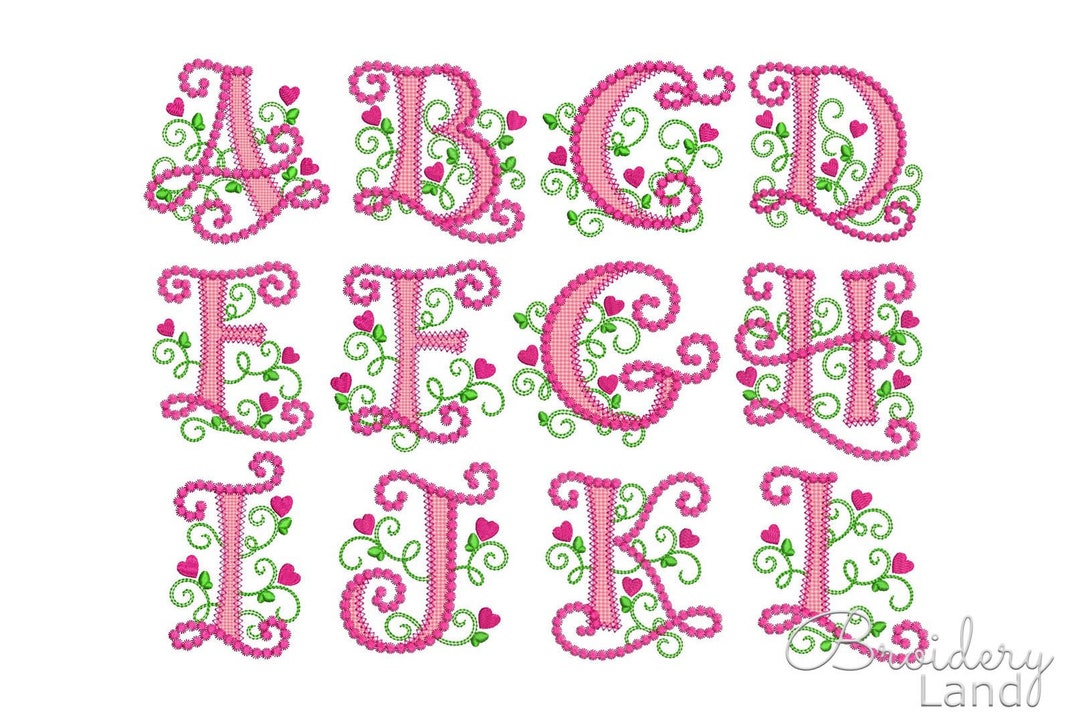 Cute Alphabet Machine Embroidery Font Cute Monogram for Girls Valentine