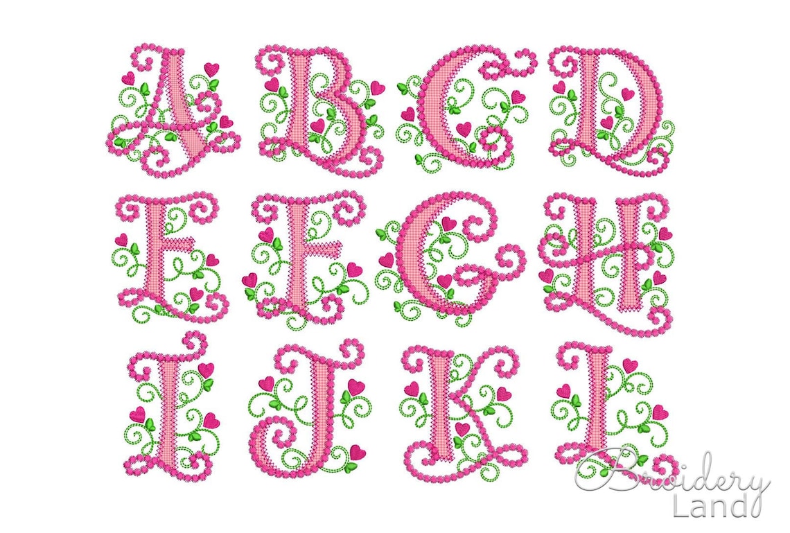 Cute Alphabet Machine Embroidery Font Cute Monogram for Girls Valentine ...