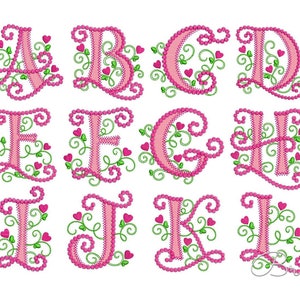 Cute Alphabet Machine Embroidery Font Cute Monogram for Girls Valentine&#39;s Day Design 3 sizes for 4x4, 5x7 and 6x10 hoop sizes