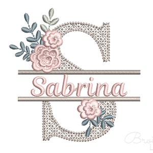 Design bonito do bordado da máquina do monograma da flor rachada da letra S 4 tamanhos