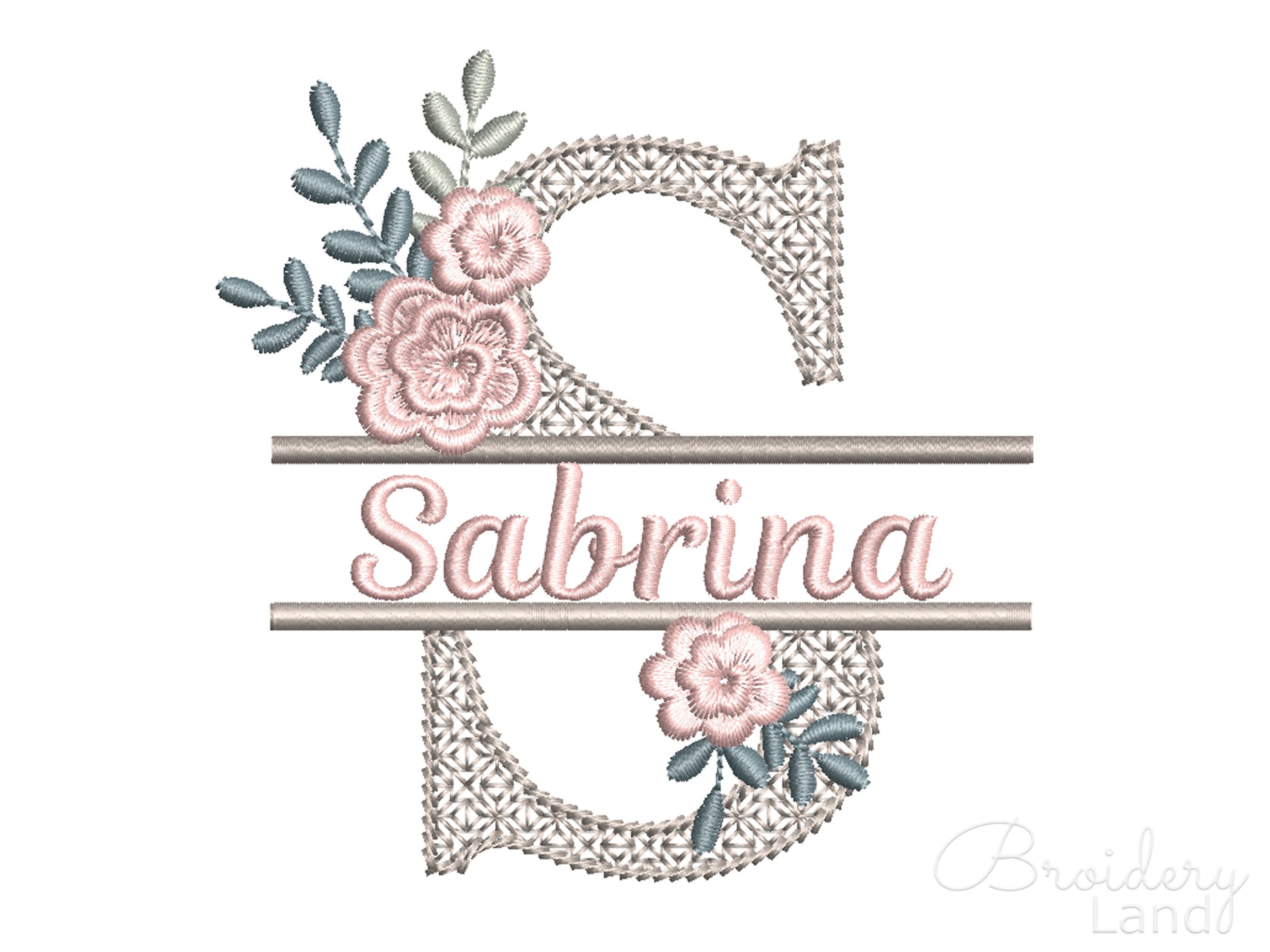 Letter S Split Flower Beautiful Monogram Machine Embroidery Design 4 sizes