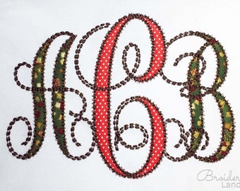 Applique Monogram Embroidery Font Hand Stitch Imitation Alphabet for Personalization 4 sizes: 4", 5", 6", 7" BX included