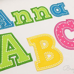 Applique Embroidery Font with Hand stitch outlines Alphabet for Kids 4 sizes:  2&quot;, 3&quot;, 4&quot;, 5&#39;&#39;