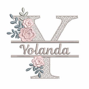 Hermoso diseño de monograma bordado a máquina con letra Y y flor dividida, 4 tamaños