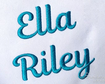 Ella Satin Machine Embroidery Font for Monogram Script Alphabet 5 sizes: 0.5", 0.75", 1", 1.5", 2"