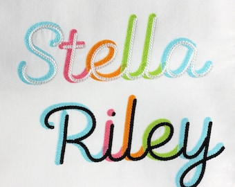 Handwritten script Shadow Font Fill stitch Two colour Alphabet Letters monogram machine embroidery sizes 1.5, 2, 2.5, 3, 3.5, 4 inch