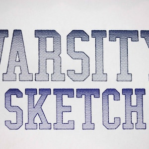 Narrow Gradient Sketch Varsity Font Machine Embroidery Alphabet Sport Team 8 sizes: 1&quot;, 1.25&quot;, 1.5&quot;, 2&quot;, 2.5&quot;, 3&quot;, 3.5&quot;, 4&quot; BX files