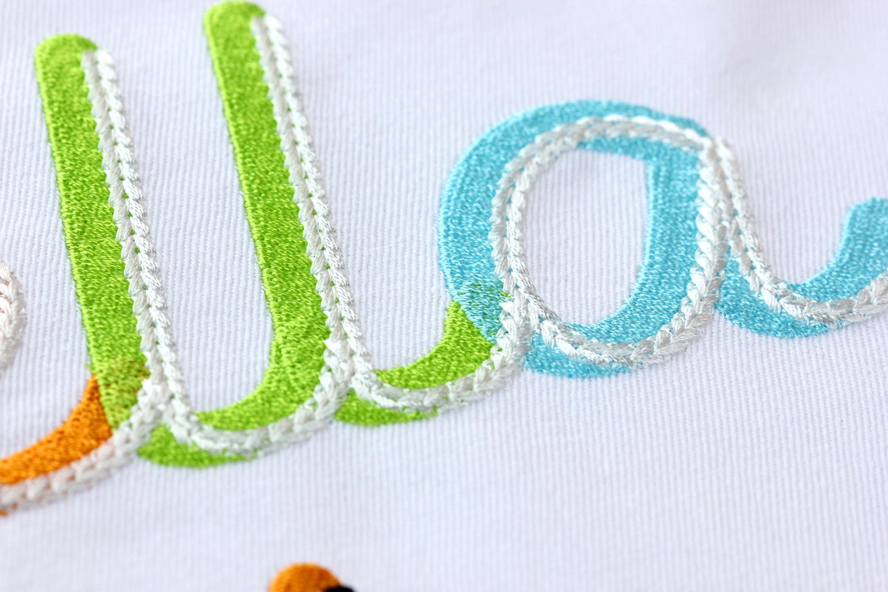 Handwritten Script Shadow Font Fill Stitch Two Colour Alphabet Letters ...