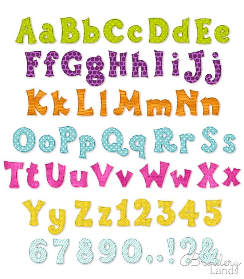 Kiddy Raggy Applique Embroidery Font Cute Alphabet for Personalization ...