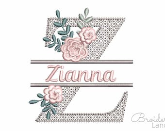Buchstabe Z Split Blume schöne Monogramm Maschinenstickerei Design 4 Größen