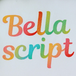 Ella Gradient Embroidery Font Ombre Alphabet Ordinary Threads Required 5 sizes: 1", 1.5", 2", 2.5", 3" BX included