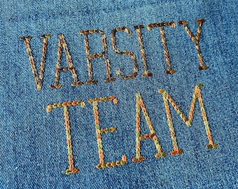 College Chain Script Font Machine Embroidery Varsity Sport Team Alphabet 5 sizes: 0.75&quot;, 1&quot;, 1.4&quot;, 1.75&quot;, 2&quot; BX included