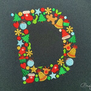 Christmas Letter D Machine Embroidery Design New Year Monogram 4 sizes