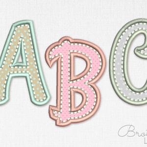 Fuente de bordado de apliques con contornos de puntada a mano Alfabeto para niños 4 tamaños: 2", 3", 4", 5''