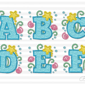 Mermaid Applique A-Z Alphabet Machine Embroidery Designs Monogram for Girls 3 sizes: 4x4, 5x7, 6x10 hoop