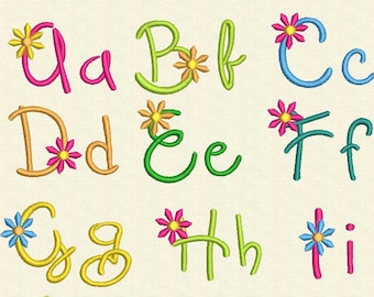 Flower Satin Machine Embroidery Font Whimsical Alphabet 3 sizes  1.5", 2", 3"