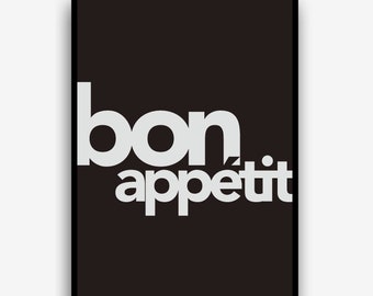 Kitchen Dining Wall Art Prints Posters Pictures Bon Appétit Contemporary Typography Bold / Frame Not Included