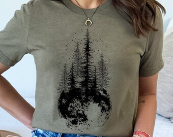Full Moon Shirt, Celestial Full Moon T-Shirt, Moon And Trees Tee, Mystical Stars Moon Shirt, Astrology Astronomy Top, Nature Lover Gift Idea