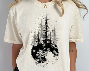 Comfort Colors® Nature Shirt, Pine Tree T Shirt, Celestial Moon Tee, Mystical Stars & Moon Shirt, Astrology Astronomy Top, Full Moon Tee
