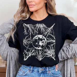 Full Moon Beyond The Trees T-Shirt, Celestial Tee, Mystic Moon, Space Graphic Tee, Astronomy Shirt&#39;s, Astrology Shirts, Moon Phase T Shirt