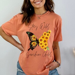 Comfort Colors® Stay Wild T Shirt, Sunflower Butterfly Shirt, Floral Tee Shirt, Sunflower Shirt, Butterfly T-Shirt, Garden Graphic Tee, Gift
