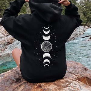 Moon Phases Hoodie, Mystical Moon Phase Hooded Sweatshirt, Celestial Sweat Shirt, Moon Hoody, Astrology Astronomy Pullover, Mystic Moon Gift