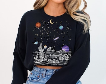 Sudadera celestial, cuello redondo lunar, jersey de galaxia estelar, fases lunares místicas, suéter de astronomía astrológica, camisa de sudor gráfica lunar