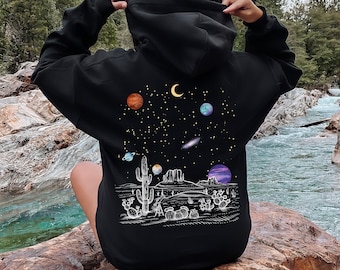 Celestial Hoodie, Moon Hooded Sweat Shirt, Star Galaxy Hoody, Outer Space, Mystical Moon Phase, Astrology Astronomy, Moon Graphic Pullover