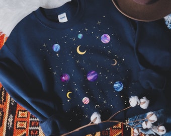 Celestial Sweatshirt, Moon Sweatshirt, Star Galaxy Sweater, Mystical Moon Phase Clothing, Astrology Astronomy, Moon Graphic Pullover, Gifts