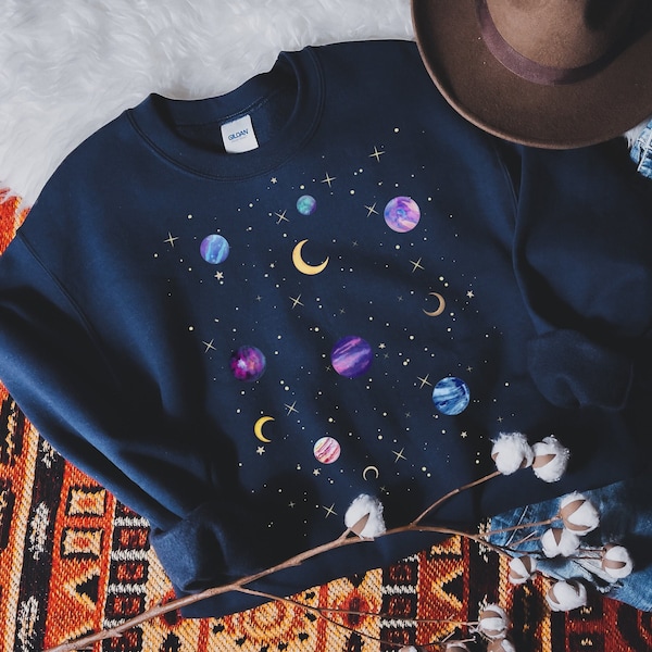Celestial Sweatshirt, Moon Sweatshirt, Star Galaxy Sweater, Mystical Moon Phase Clothing, Astrology Astronomy, Moon Graphic Pullover, Gifts