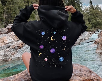 Celestial Hoodie, Moon Hooded Sweat Shirt, Star Galaxy Hoody, Mystical Moon Phase Clothing, Astrology Astronomy, Moon Graphic Pullover, Gift