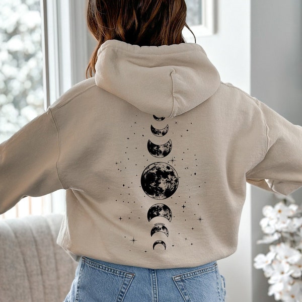 Moon Phases Hoodie, Mystical Moon Phase Hooded Sweatshirt, Celestial Sweater, Moon Hoody, Astrology Astronomy Pullover, Mystic Moon