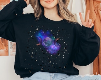 Celestial Sweatshirt, Moon Sweatshirt, Star Galaxy Sweater, Mystical Moon Phase Clothing, Astrology Astronomy, Moon Graphic Pullover, Gifts