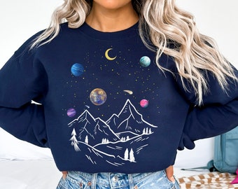 Celestial Sweatshirt, Moon Sweatshirt, Star Galaxy Sweater, Mystical Moon Phase Clothing, Astrology Astronomy, Moon Graphic Pullover, Gifts