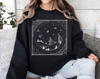Celestial Crewneck, Moon Pullover, Star Galaxy Sweatshirt, Mystical Moon Phase Sweater, Astrology Astronomy, Planet Graphic Sweatshirt