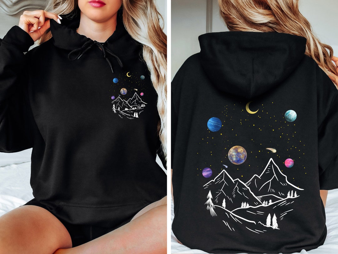 Moon Hoodie, Star Galaxy Hoody, Moon Phase Sweatshirt, Front & Back ...