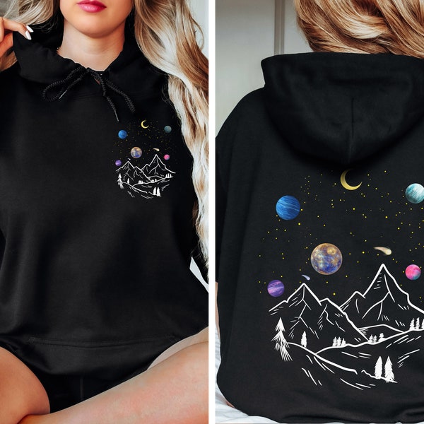 Moon Hoodie, Star Galaxy Hoody, Moon Phase Sweatshirt, Front & Back Print, Planet Graphic, Celestial Sweater, Astronomy Pullover, Gift Ideas