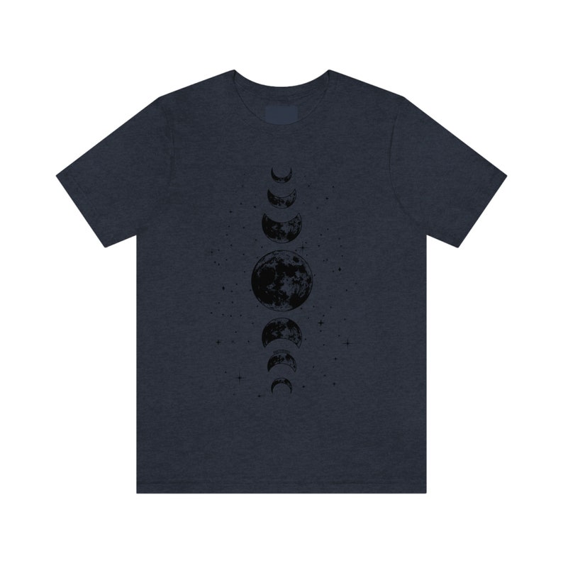 Camisa de fases lunares, camiseta de fase lunar mística, camiseta celestial, camiseta de luna, camiseta de astrología astronómica, ropa de luna mística, idea de regalo Heather Navy