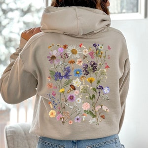 Botanical Pressed Flowers Hoodie, Vintage Flower Sweatshirt