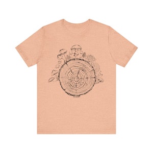 Hippie Shirt, Mushroom Shirt, Grunge Shirt, Mycology Shirt, Tree Ring Shirt, Mycelium T-Shirt, Mycologist, Mushroom Aesthetic, Indie T Shirt Heather Peach